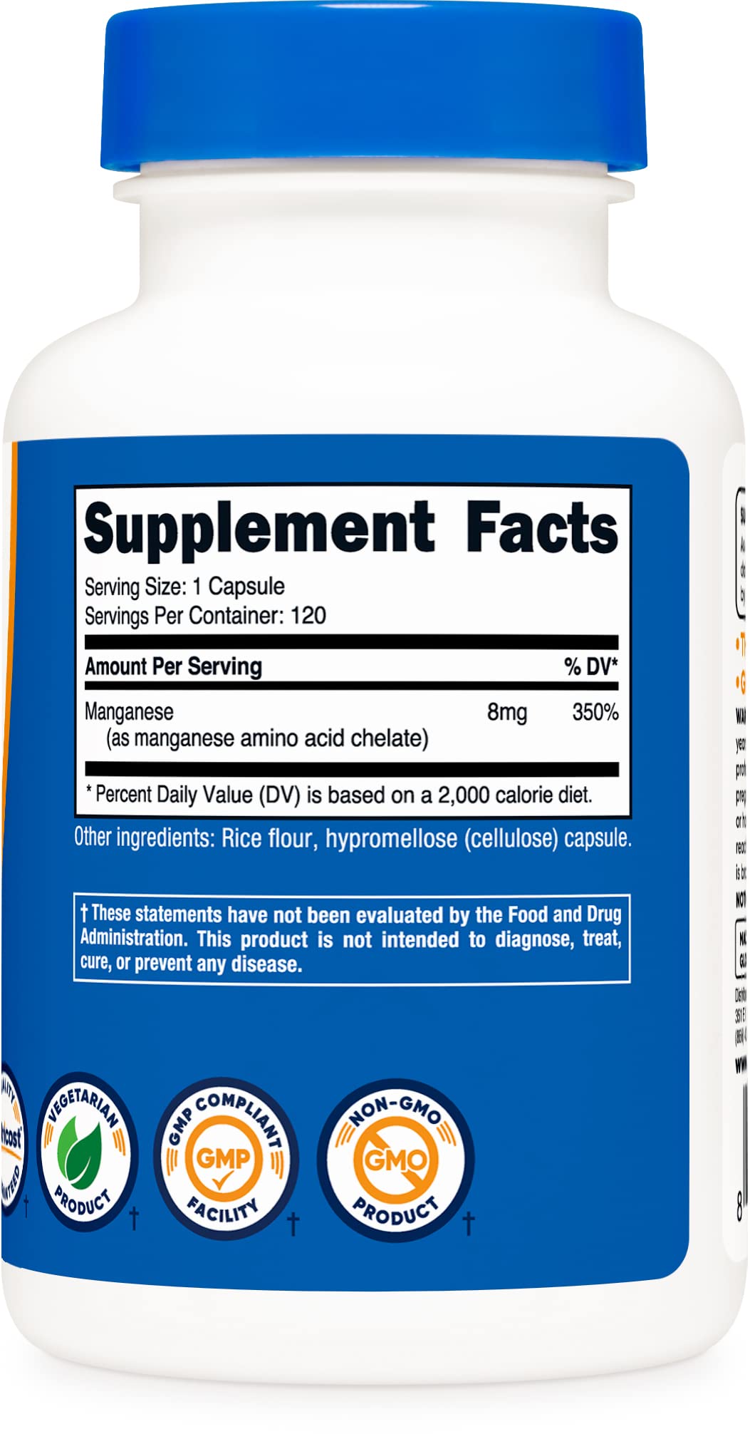 Nutricost Chelated Manganese Supplement 8mg, Amino Acid Chelate, 120 Capsules, 120 Servings - Gluten Free, Non-GMO and Vegetarian Friendly