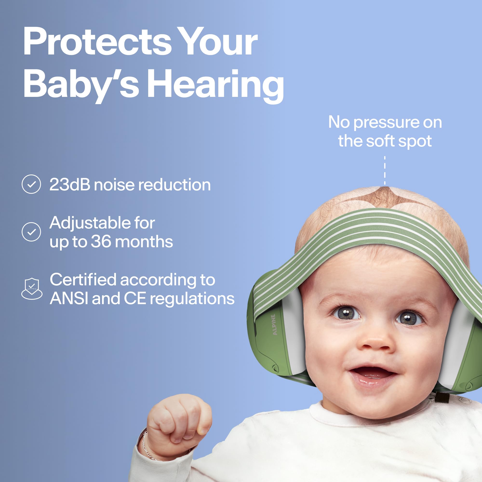 Alpine Muffy Baby Ear Protection for Babies and Toddlers up to 36 Months - CE & ANSI Certified - Noise Reduction Earmuffs - Comfortable Baby Headphones Against Hearing Damage & Improves Sleep - Blue