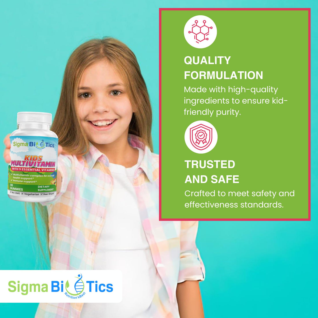 SigmaBiotics Kids Multivitamin Gummies - Bear-Shaped Kids Vitamin Gummies for Immune Support and Growth - Non-GMO, Vegetarian Daily Gummies - Exciting Flavors - Multivitamins for Kids - 45 Servings