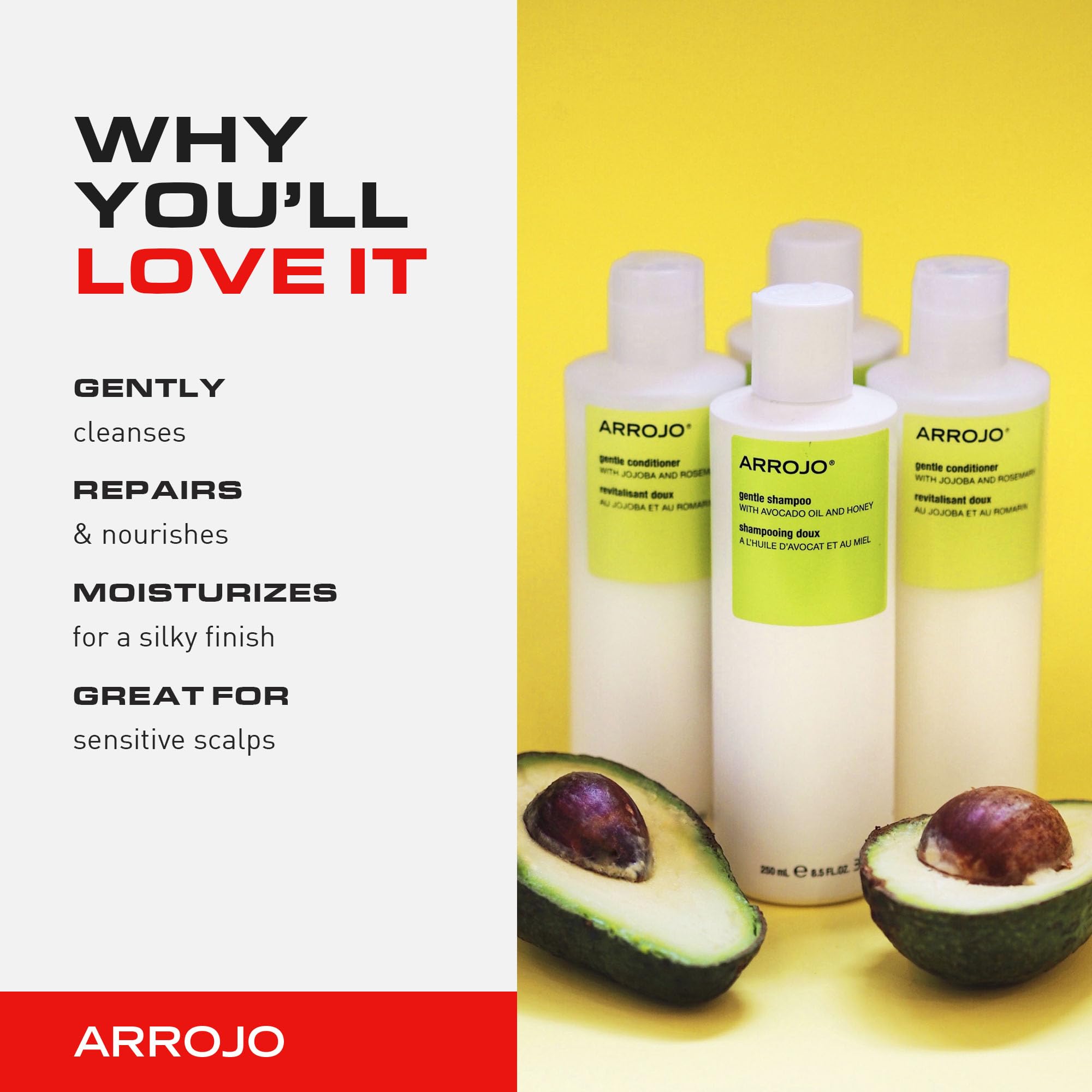 Arrojo Gentle Shampoo, 8.5oz – Sulfate Free Shampoo with Vitamin B5, Coconut, Avocado & Sesame Seed Oils – Moisturizing Cleanser for Keratin-Treated & Damaged Hair