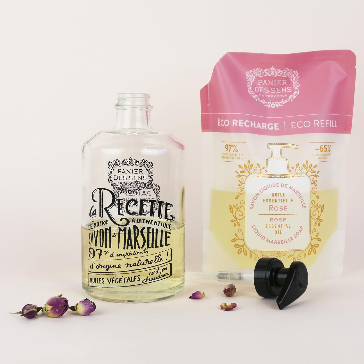 Panier des Sens Eco-refill Liquid Marseille Soap Rose - Made in France - 2x 16.9Floz/500ml