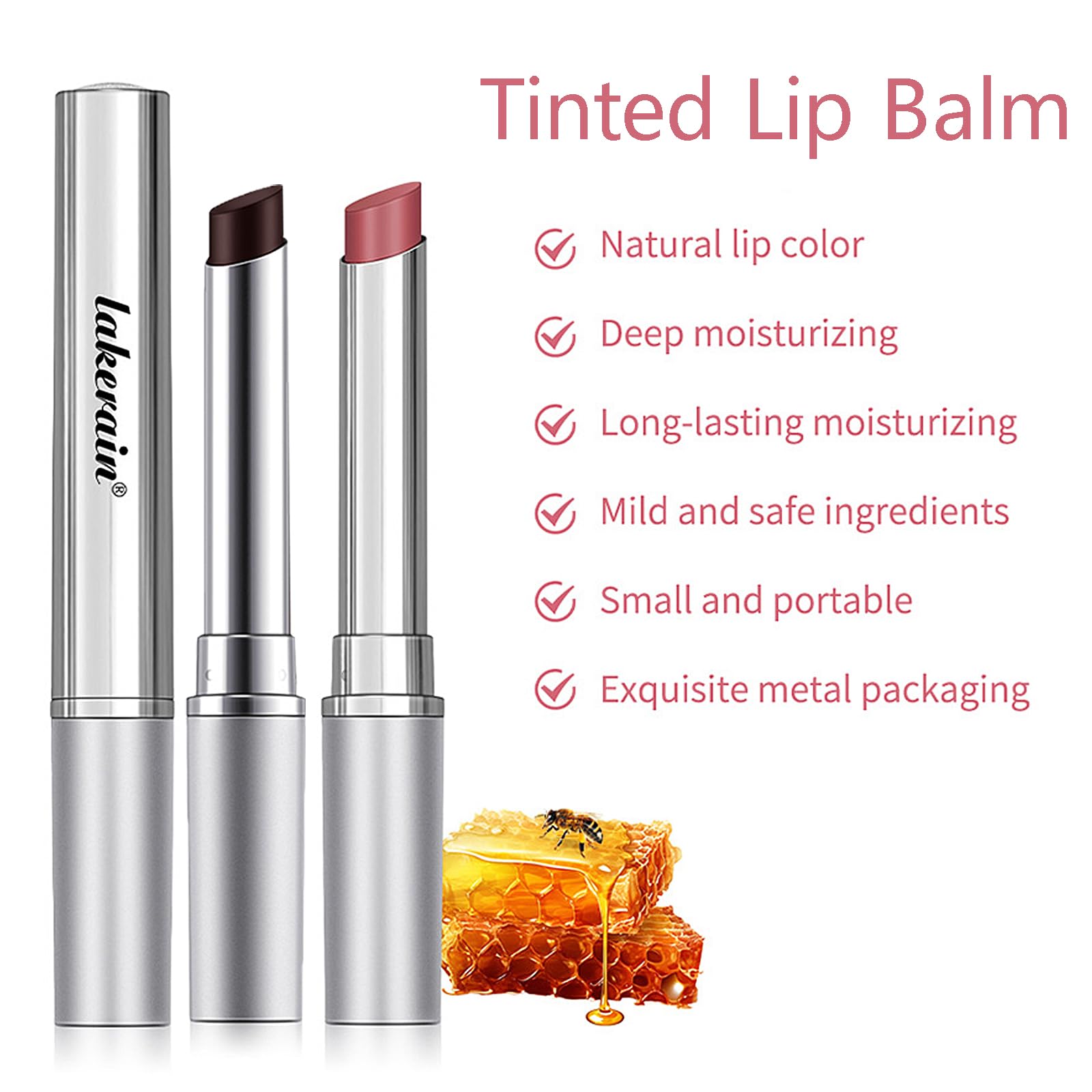 2Pcs Honey Lipstick Tinted Lip Balm, Black and Pink Lipstick, Hydrating Natural Glossy Lip Balm, Sheer Lightweight Color, Moisturizing Lip Makeup Lip Care Balm for Repairing Dry Lips