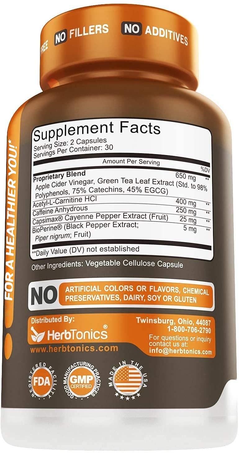 Herbtonics Thermogenic Fat Burner for Men & Women - Fast Acting Weight Loss Pills for Women, GLP-1 Supplement for Weight Loss - Appetite Suppressant & Metabolism Booster | 60 Veg Capsules
