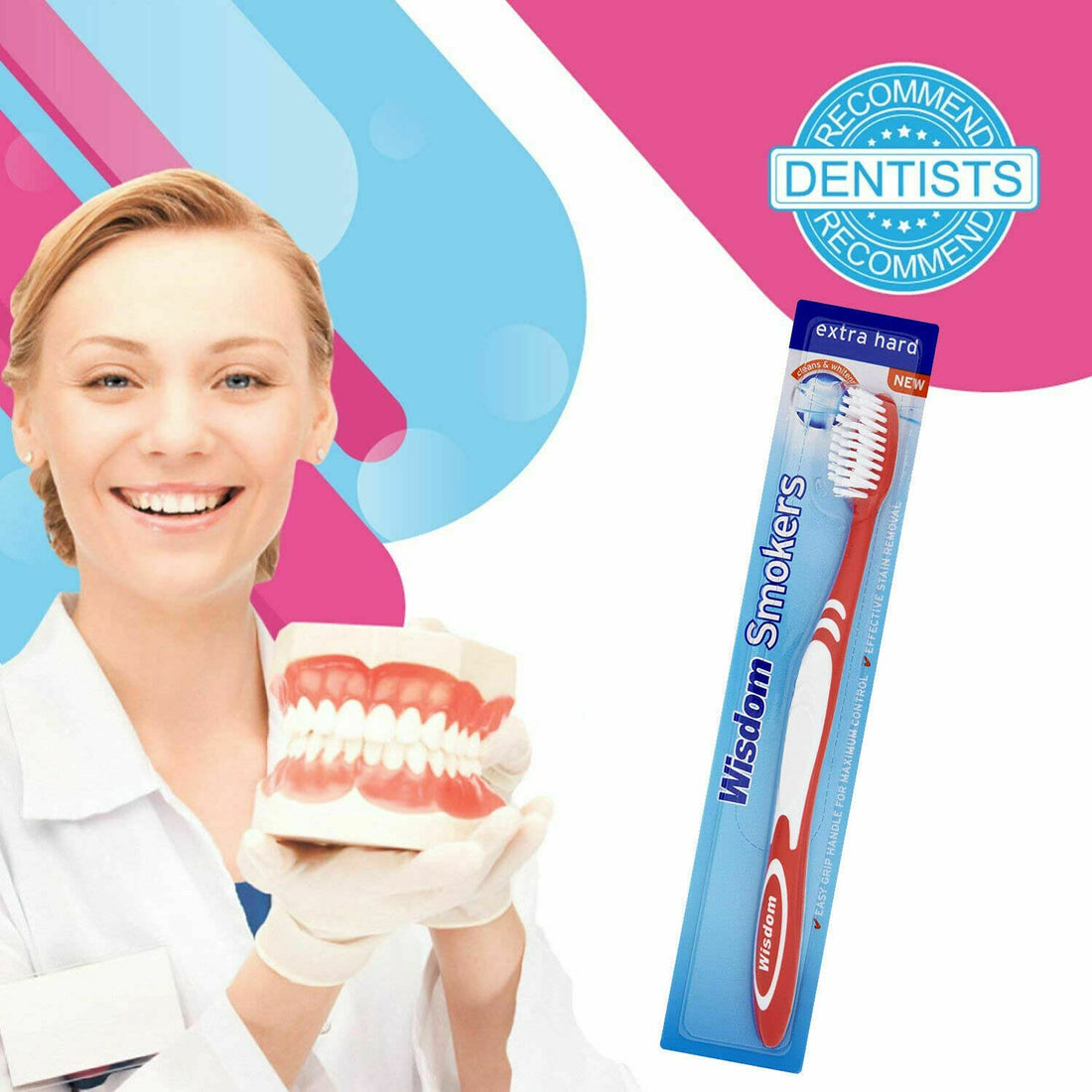 Pack of 3 : 3 x Wisdom Smokers Extra Hard Brush Toothbrush