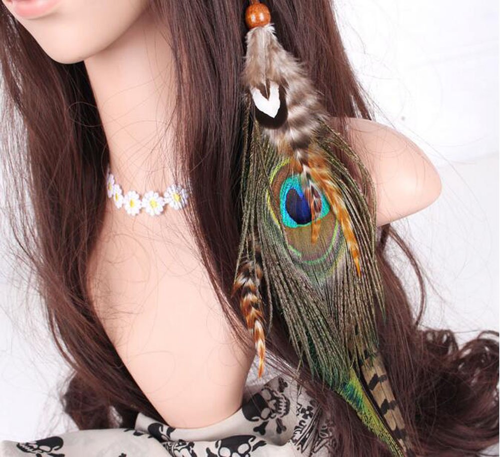 Boho Hippie Hair Extensions with Feather Clip Comb Hairpin Indian Feather Headdress Headdress DIY Accessories for Women Handmade