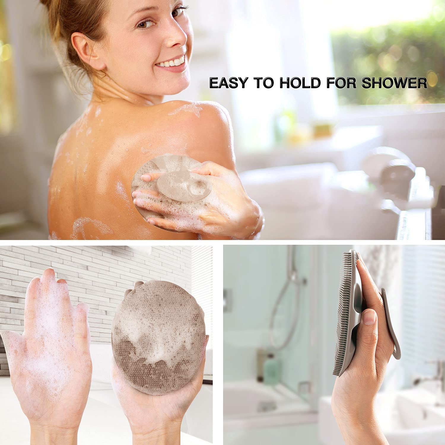 INNERNEED Soft Silicone Body Cleansing Brush Shower Scrubber, Gentle Exfoliating and Massage for All Kinds of Skin (Gray)