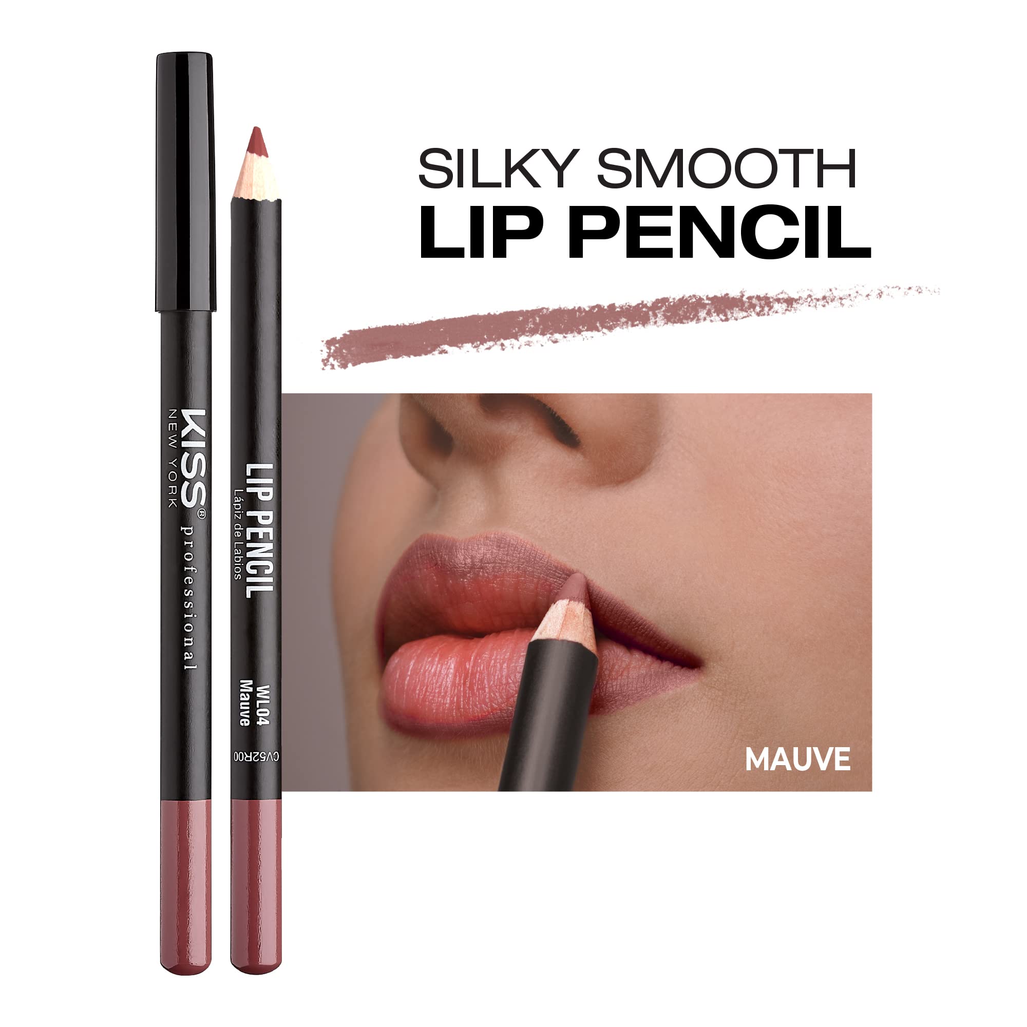 KISS NEW YORK Professional Slim Lip Pencil, Creamy Soft Lip Liner, Smooth Long-Lasting Rich Lip Color, Natural Lip Makeup, Water-Resistant Lip Crayon (Mauve)