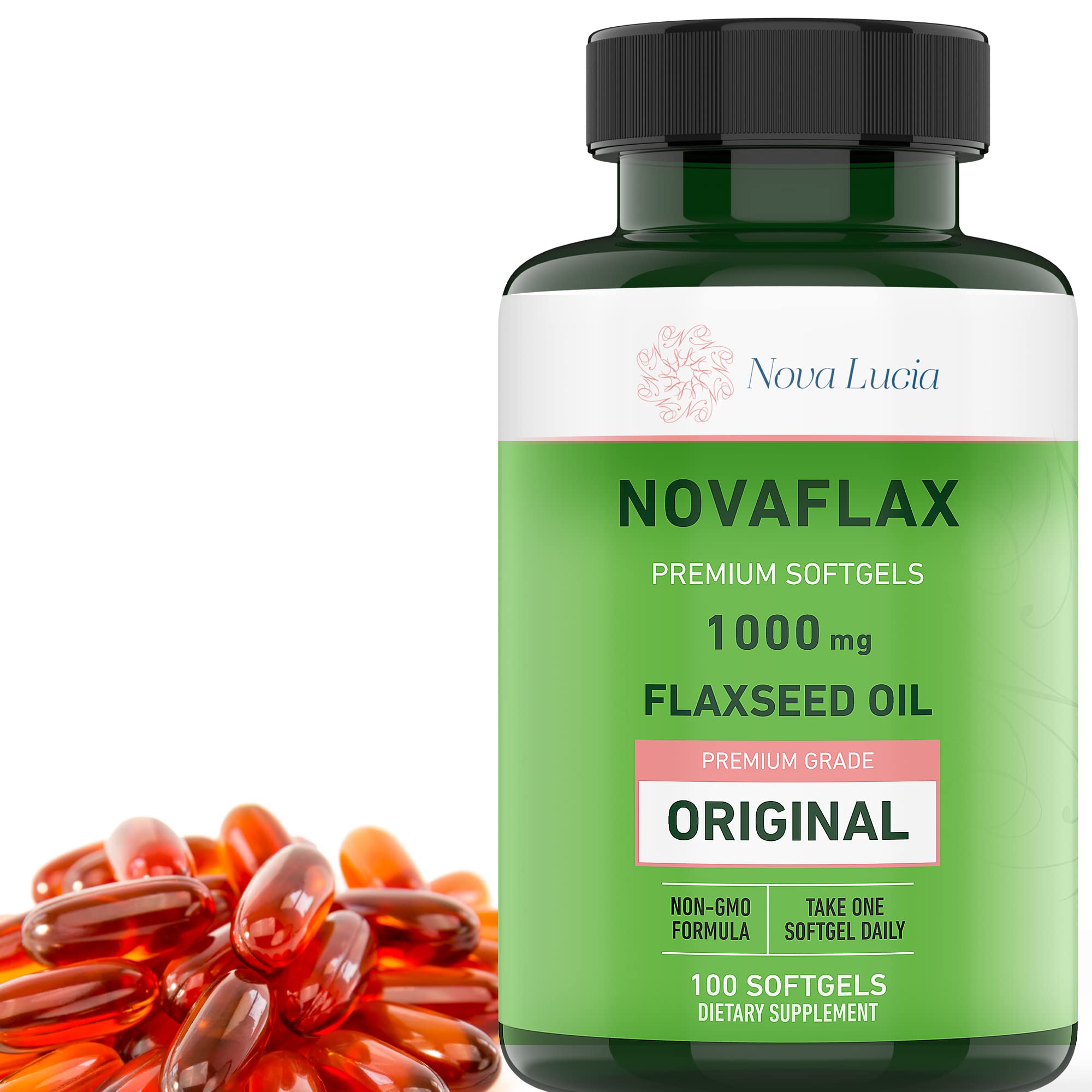 Natural Organic Flaxseed Oil 1,000 mg, Essential Omega 3 6 9 Natural ALA Healthy Hair Skin and Nails Gluten Free, Non-GMO, Hexane Free 100 Liquid Softgels