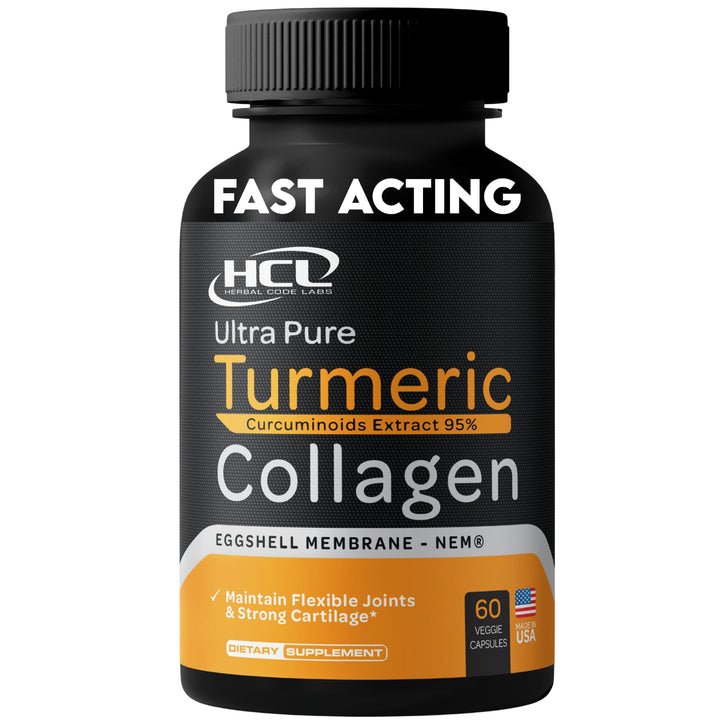 Turmeric Curcumin 95% Extract & Collagen Capsules - NEM Promotes Joint Comfort & Flexibility - Eggshell Membrane w Naturally Occurring Glucosamine Chondroitin Hyaluronic Acid Joint Supplement