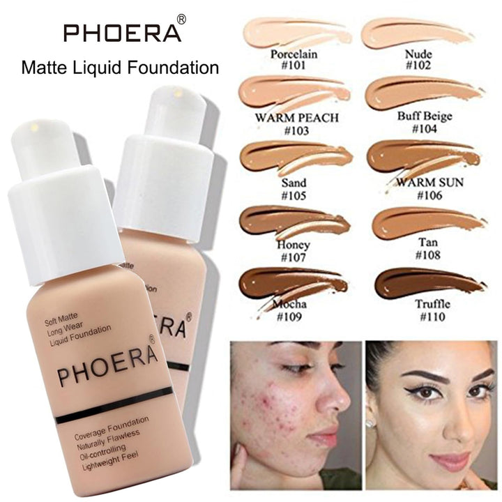 PHOERA Foundation Full Coverage,PHOERA CC+ Cream,2024 New PHOERA Foundation Makeup for Mature Skin, Wrinkles Matte Natural Finish,Primer (108+180CC+N05/ Tan+ Tan+Tan)