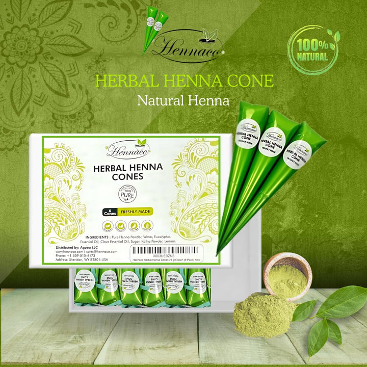 Hennaco Herbal Hair Henna Cones, Natural & Pure Hair Coloring Cones (3 Pack)