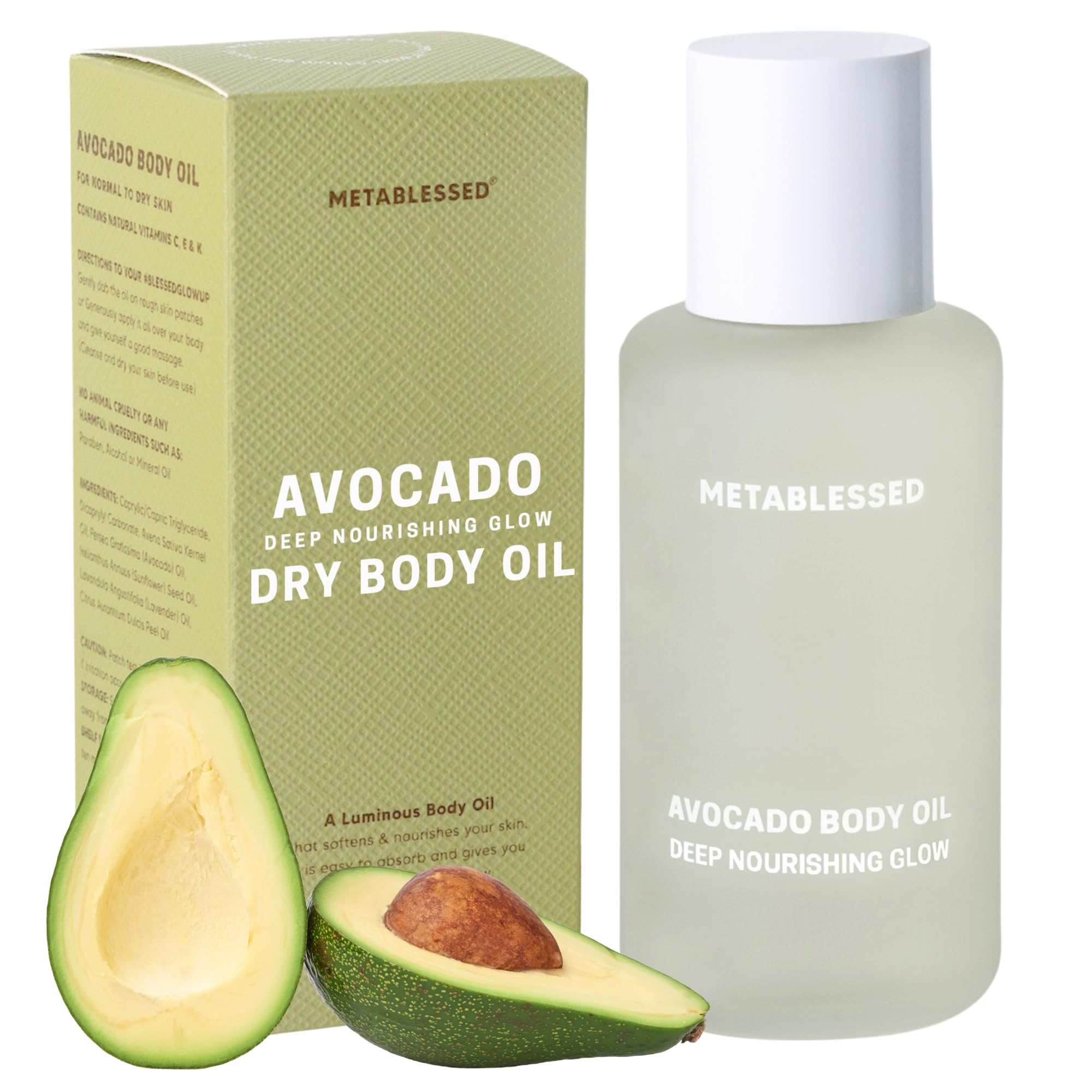 METABLESSED Avocado Dry Body Oil - Deep Nourishing Glow, Fast Absorbing & Non-Greasy Body Moisturizer. Luxurious Soothing Aromatherapy. Sensitive Skin Safe, Clean Beauty 3.38 fl. oz