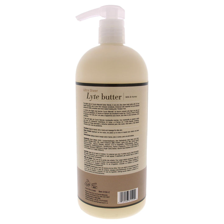 Cuccio - Ultra Sheer Lyte Butter - Milk and Honey - for Unisex - Body Butter - 32 oz
