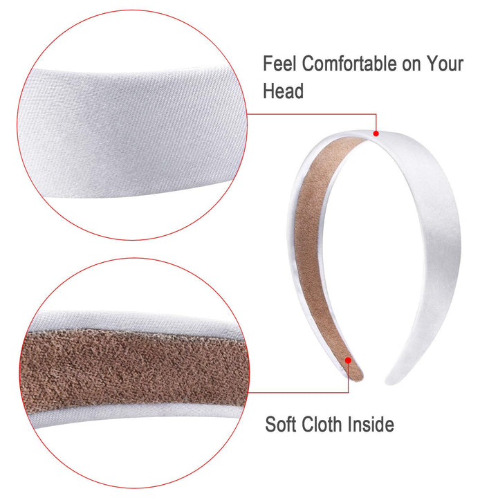 SIQUK 14 Pieces Satin Headbands White Ribbon Headband 1 Inch Plain DIY Hair Bands for Women and Girls: White
