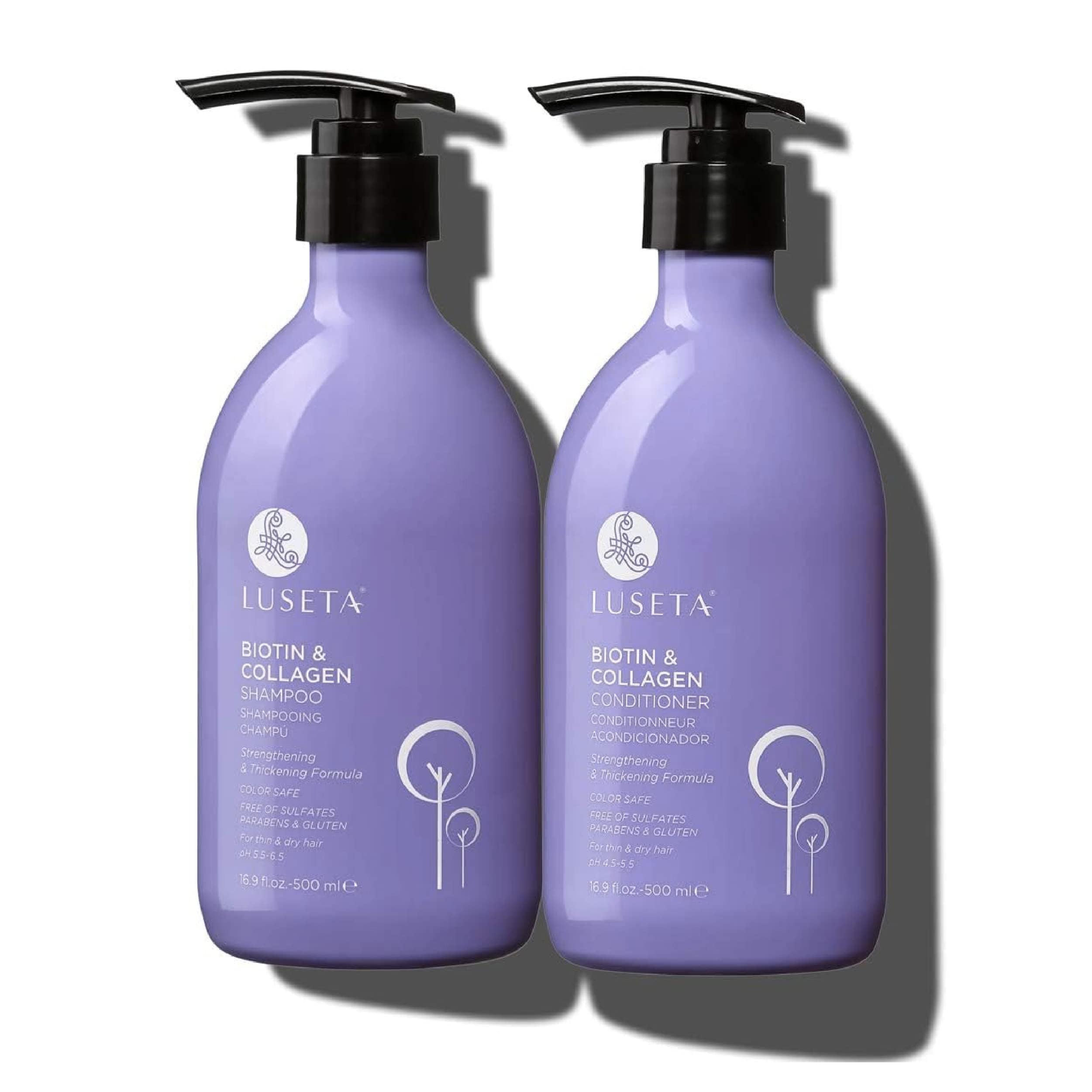 Luseta Biotin & Collagen Shampoo & Conditioner Set 2 x 16.9oz - Thickening for Hair Loss & Fast Hair Growth - Infused with Argan Oil to Repair Damaged Dry Hair - Sulfate Free Paraben Free