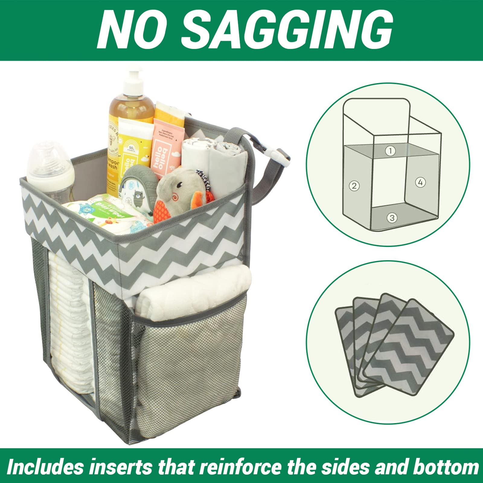 Babywards Hanging Diaper Caddy Organizer - Large Nursery Storage for Essential Newborn Baby Items - 2 Compartments, 3 Mesh Pockets - Durable Hooks to Hang on Bassinet, Changing Table, Crib