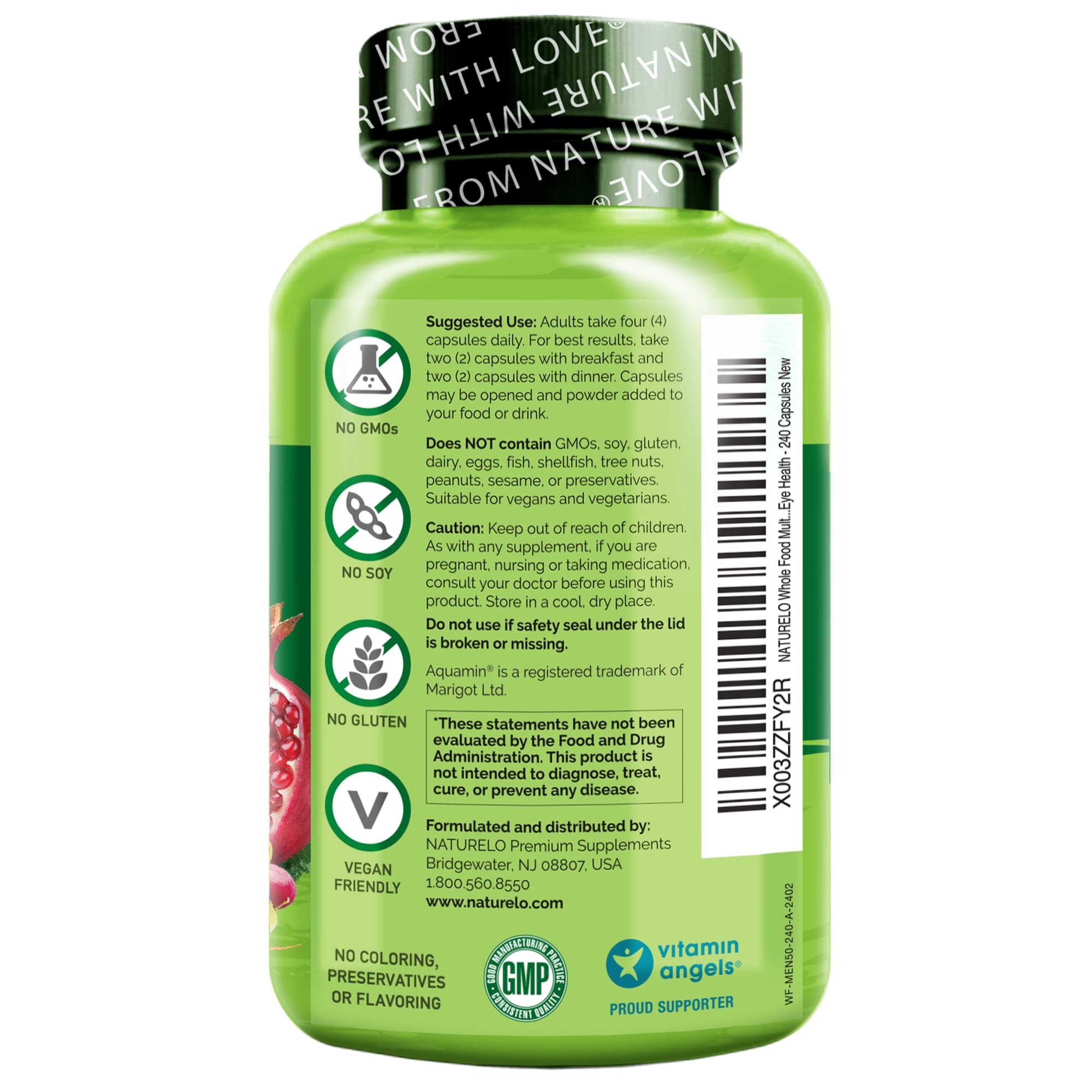 NATURELO Whole Food Multivitamin for Men 50+ - with Vitamins, Minerals, Organic Herbal Extracts - Vegan Vegetarian - for Energy, Brain, Heart and Eye Health - 240 Capsules