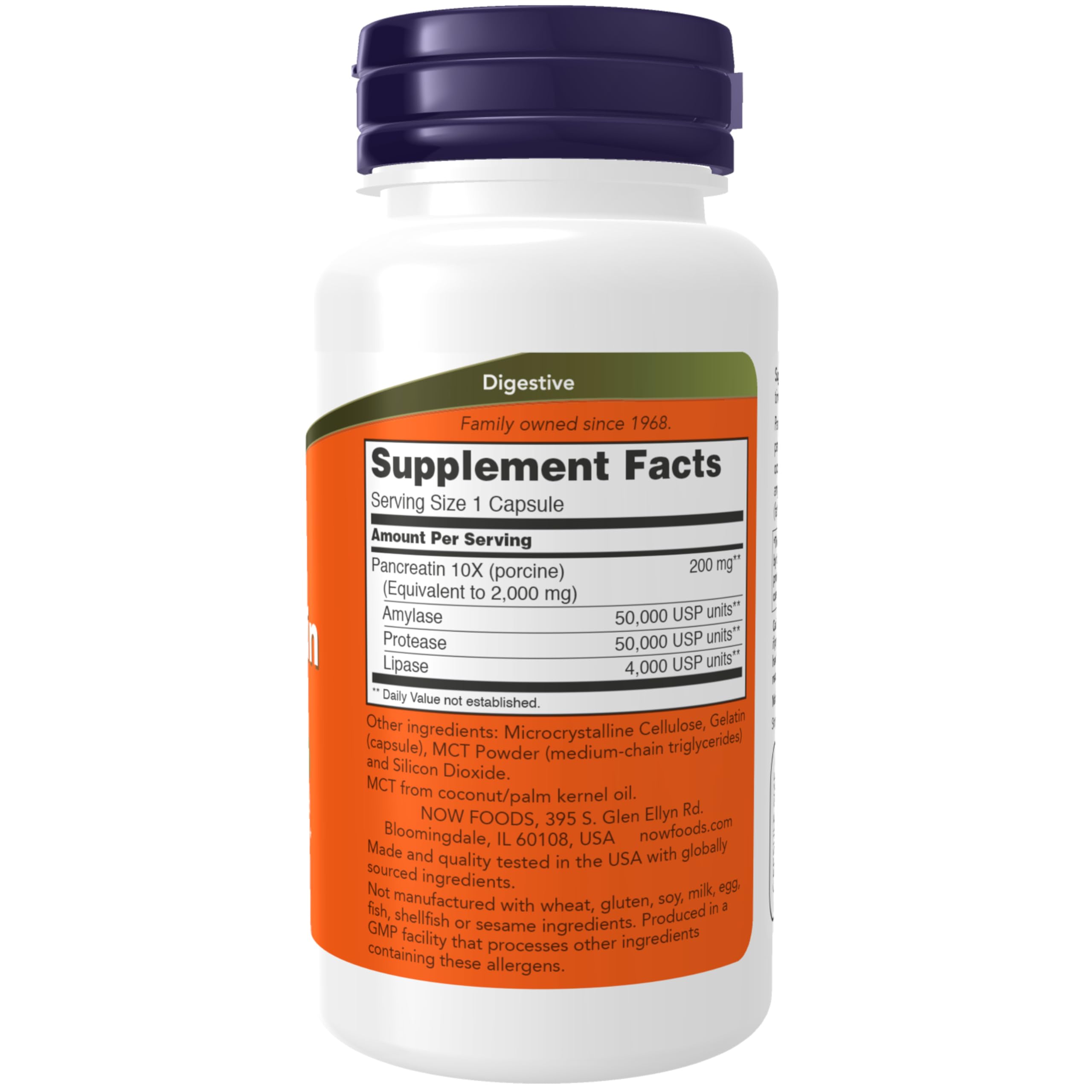 NOW Supplements, Pancreatin 10X 200 mg with naturally occurring Protease (Protein Digesting), Amylase (Carbohydrate Digesting), and Lipase (Fat Digesting) Enzymes, 100 Capsules