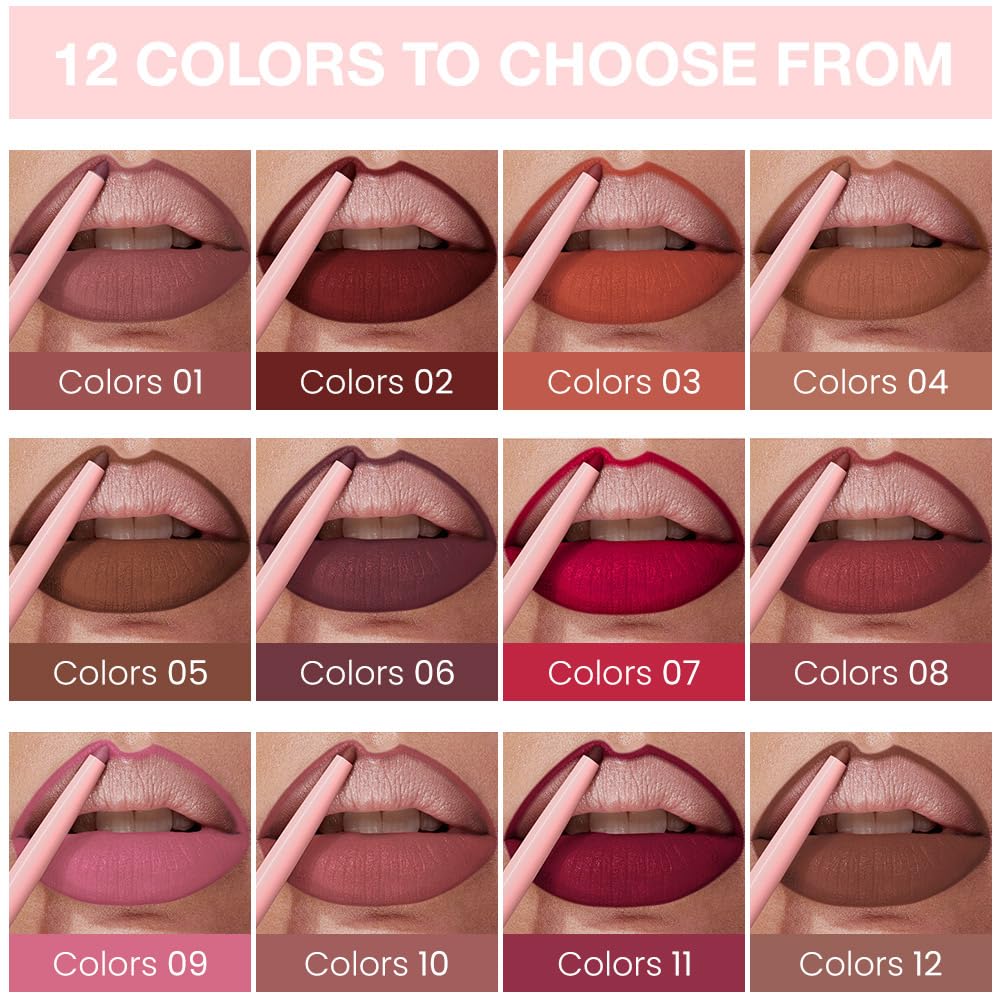 Kaely Matte Velvet Lip Liner Pencils Retractable for Shaping & Sculpting Lips, Dark Red Lip Pencils for Women Long Lasting Waterproof Rich Lip Colors Liner Crayon Lipstick delineador de labios 11