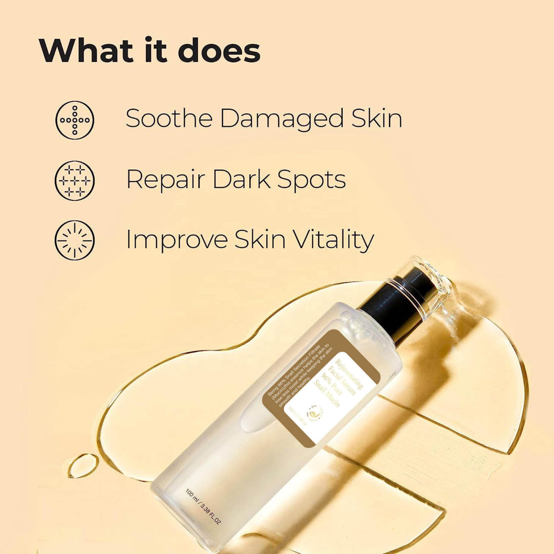 Snail Mucin Serum Luxury Korean 96% Snail Facial Serum Filtrate for skincare, Hydrating Serum For Dry Dull Face Skin and Wrinkles Power Repairing Essence For Face - GoldSnailRX