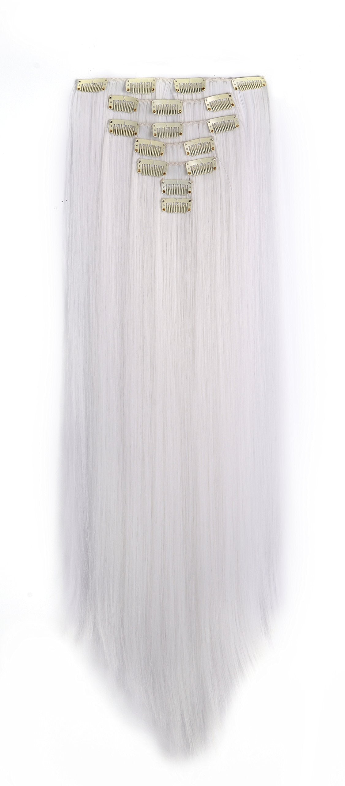 1001#-White : OneDor 24 Straight Full Head Clip in Synthetic Hair Extensions 7pcs 140g (1001#-White)