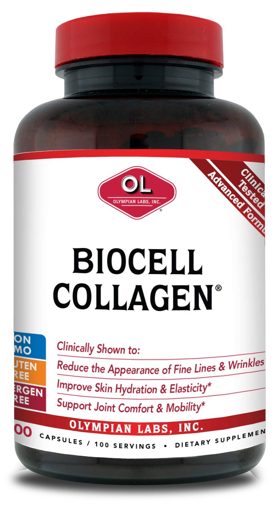 Olympian Labs Biocell Collagen II 1500mg Supplement Capsules Non-GMO, Gluten-Free, Allergan-Free - Supports Skin & Joint Health and Cartilage Producing Cells - Bulk 300 Capsules (100 Day Supply)