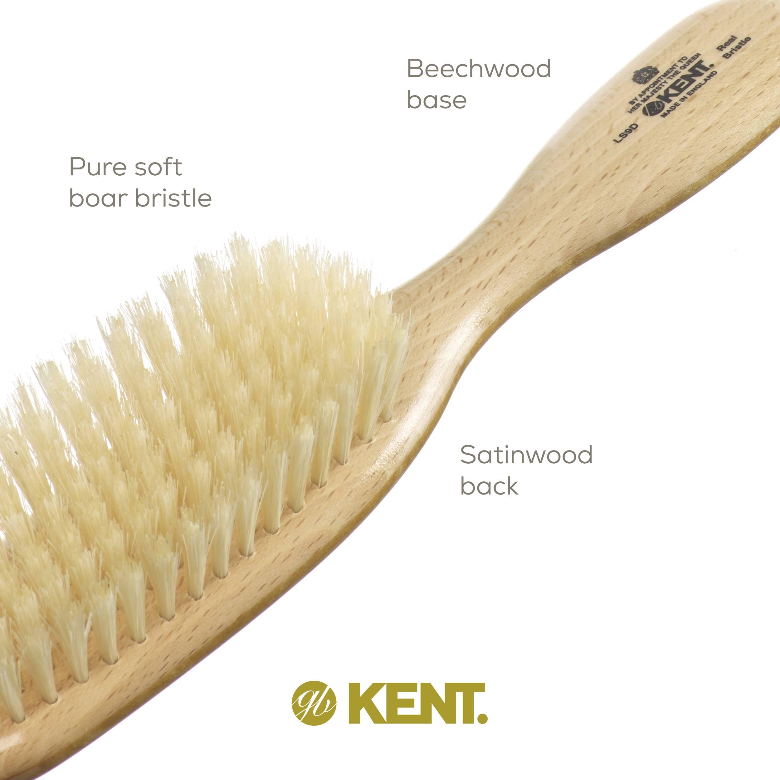 Kent LS9D Narrow Satin Wood Pure Soft White Bristle Grooming Premium Brush