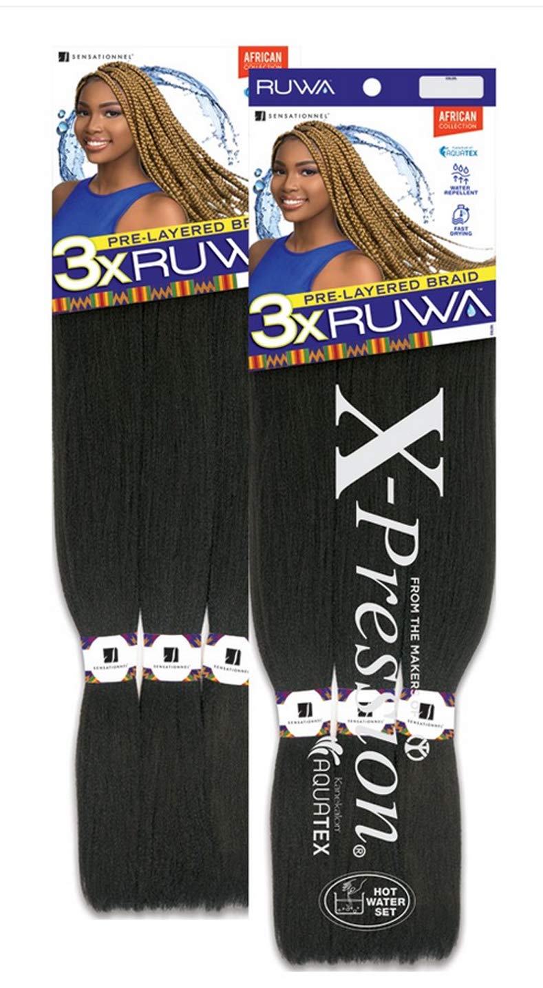 [MULTI PACKS DEAL] SENSATIONNEL AFRICAN COLLECTION KANEKALON AQUATEX PRE-LAYERED SYNTHETIC BRAID 48 / WATER-REPELLENT - 3XRUWA (2PACKS, 1B)