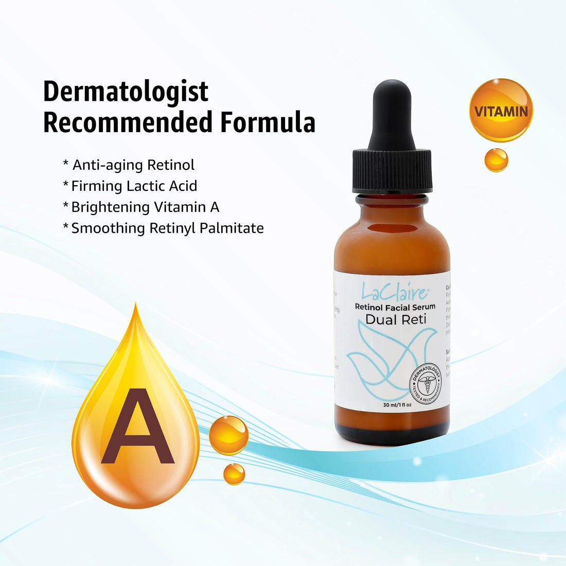 LaClaire Retinol Complex Face Serum, Anti-Aging, Brightening, Firming, Smoothing, 30 ml