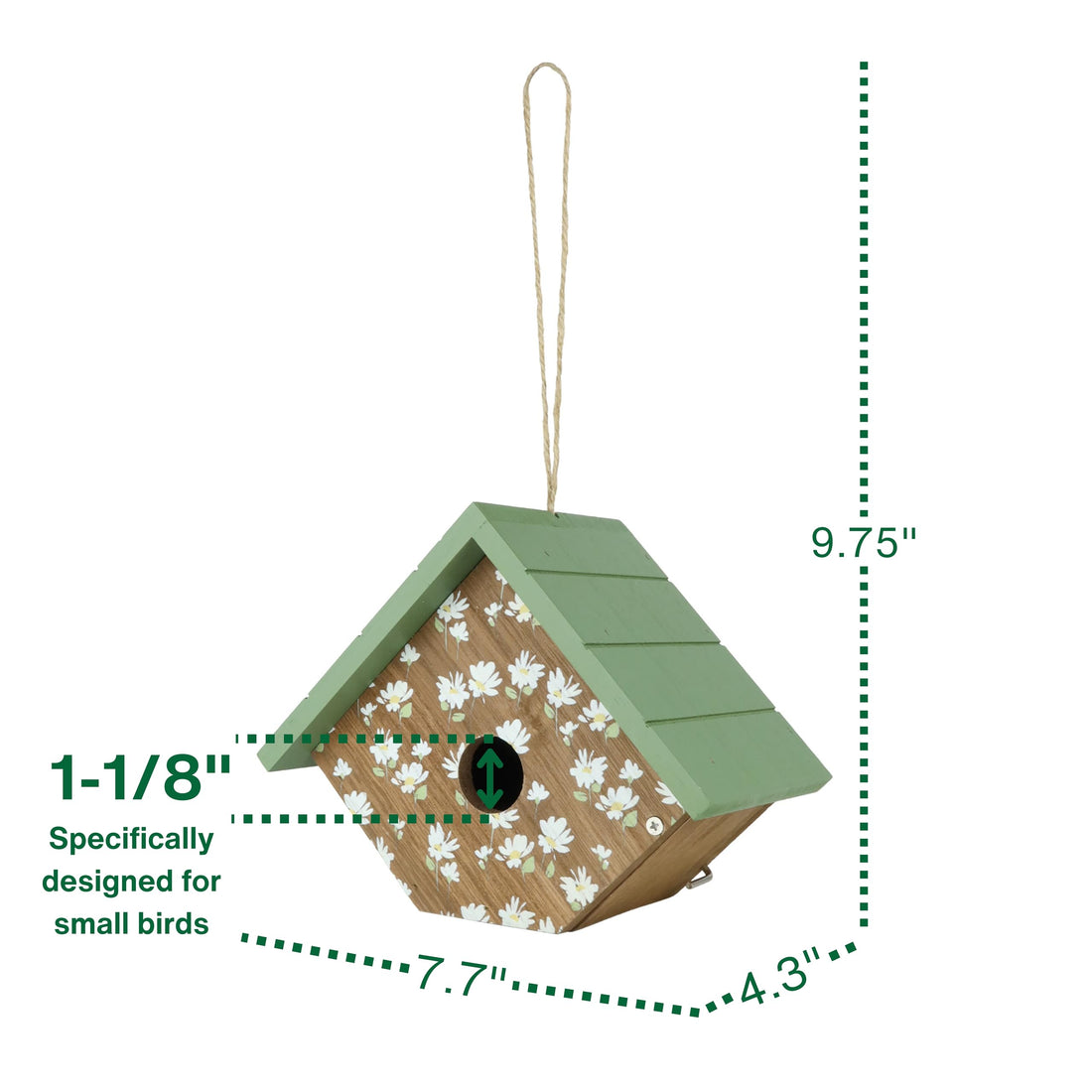 Wild Wings Decorative Wren House Springwood Daisy, Green