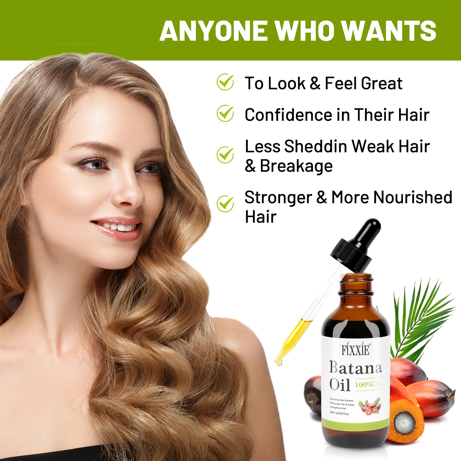 Batana Oil for Hair Growth 60ml, 100% Pure & Natural Batana Hair Oil, Prevent Hair Loss, Batana Oil from Honduras, Batana Oil for Men & Women for Thicker & Stronger Hair