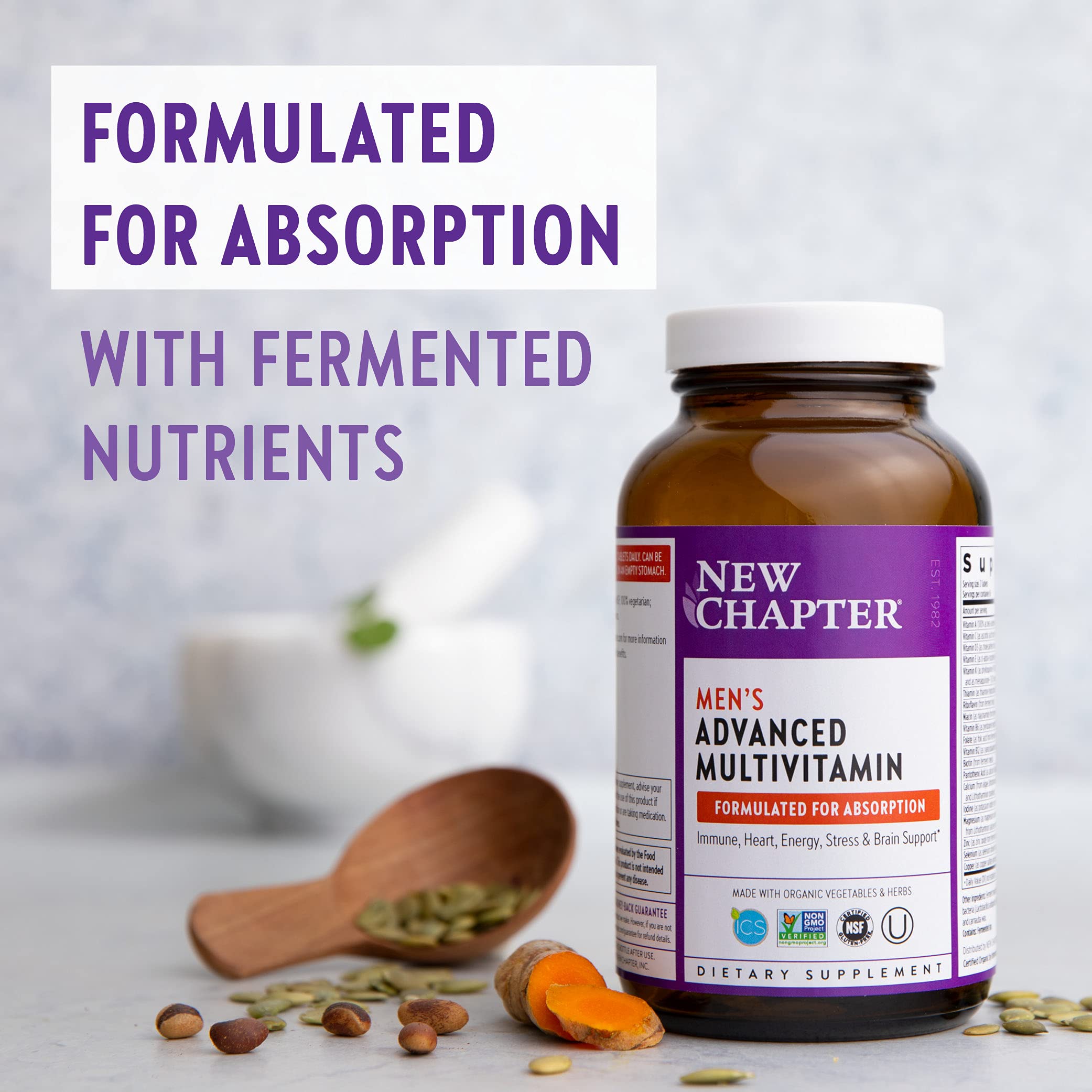 New Chapter Men's Multivitamin + Immune Support, Men’s Advanced Multi (Formerly Every Man), Fermented with Whole-Foods & Probiotics + Selenium + B Vitamins + Vitamin D3-48 ct (Packaging May Vary)