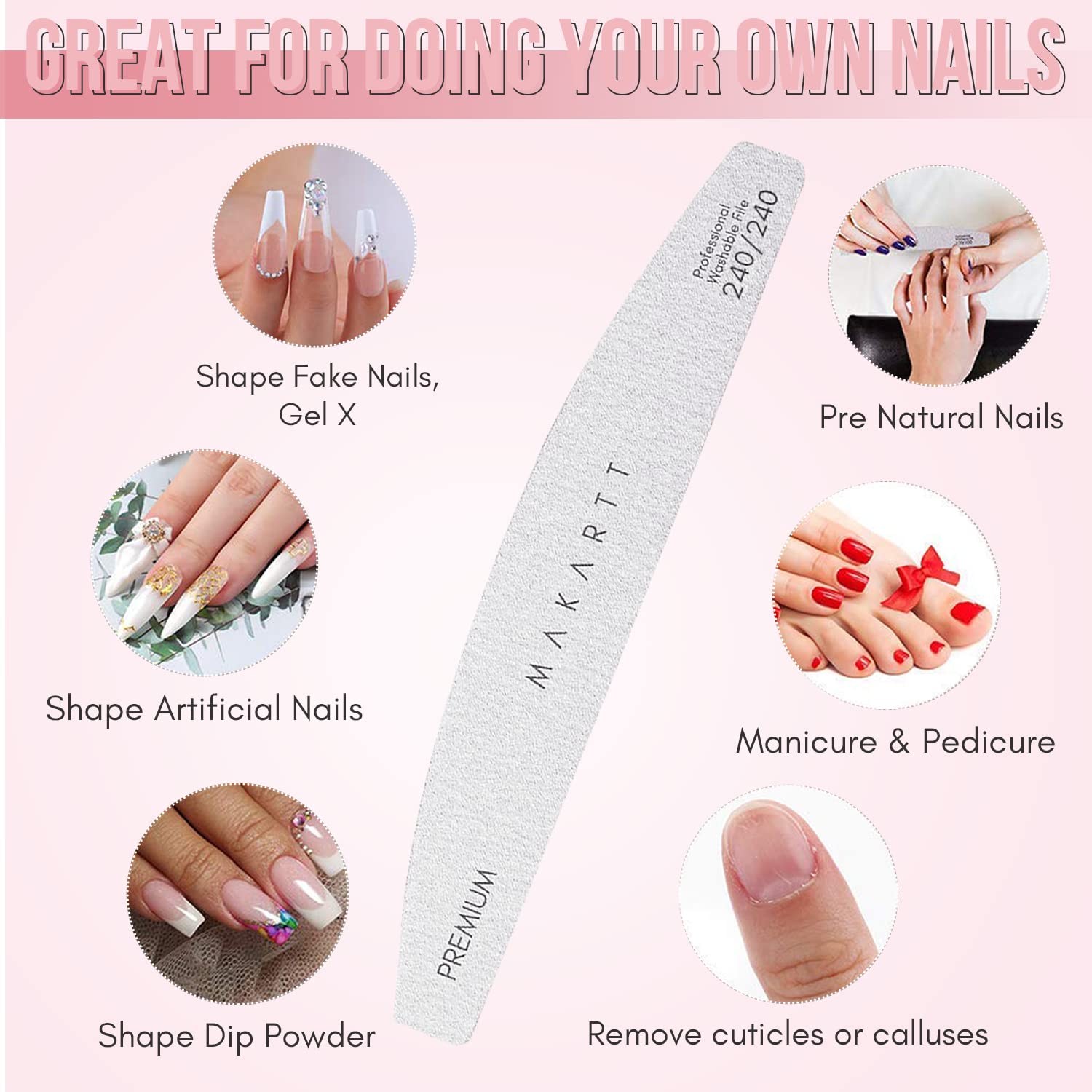 Makartt Nail File: 240 240 Grit Emery Boards for Nails, 10pcs Ultra-Fine Filer Kit for a Shiny Finish Zebra Doubled Sides Washable Manicure Pedicure Tools