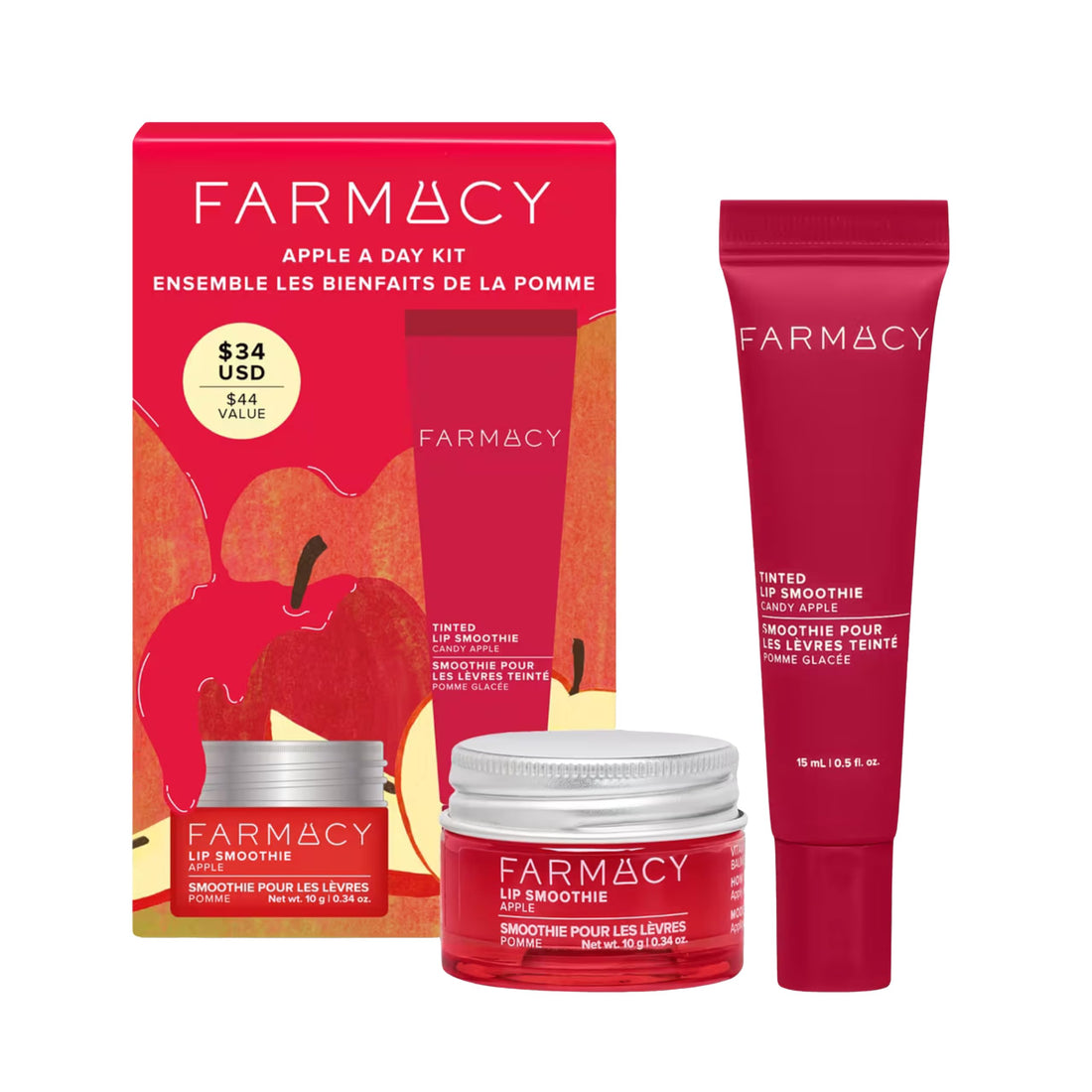 Farmacy Apple A Day Lip Balm Kit - Tinted Lip Peptide Treatment & Overnight Balm Duo - Moisturizing, Plumping & Hydrating Skincare Kit (2 Count)