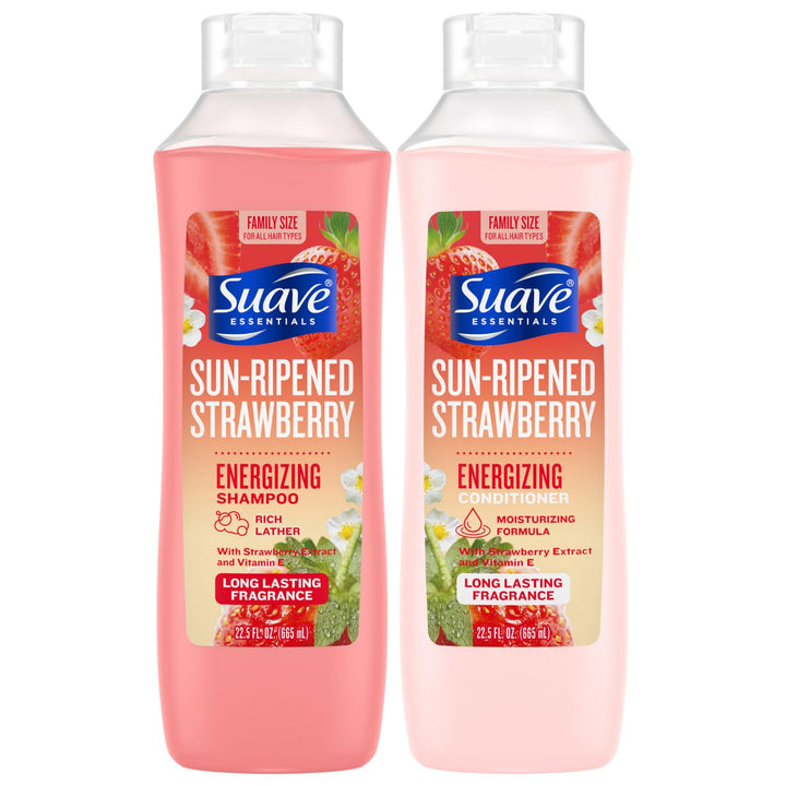 Suave Shampoo & Conditioner Set, Sun-Ripened Strawberry – Everyday Energizing Formulas with Strawberry Extract & Vitamin E, 22.5 Oz Ea (2 Piece Set)