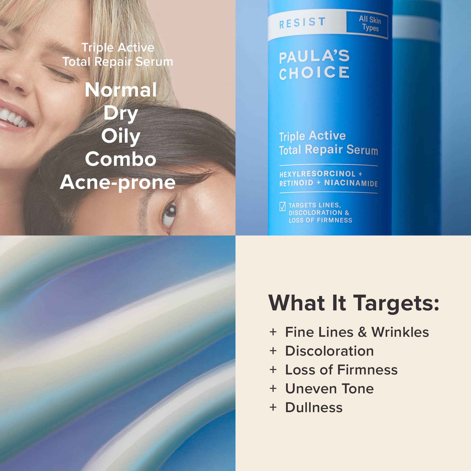 Paula’s Choice RESIST Triple Active Total Repair Serum, 3-in-1 Serum for Wrinkles, Dark Spots & Loss of Firmness with Niacinamide & Retinoid, Fragrance-Free & Paraben-Free, 1 Fl Oz