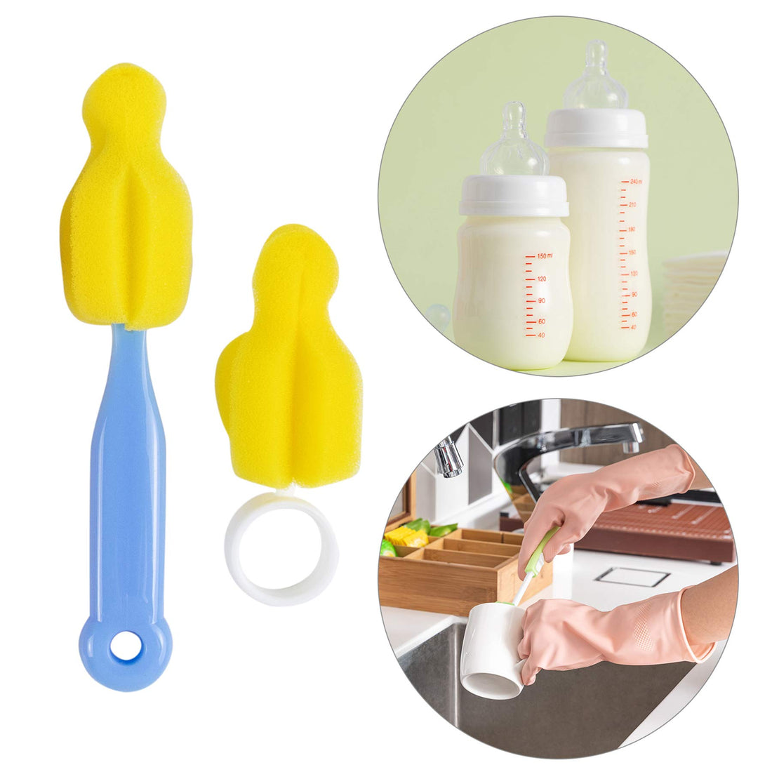 AUEAR, Milk Bottle Nipple Brushes Pacifier Sponge Cleaning Small Brush Cleaner Set for Bottles and Accessories (10 Pcs)