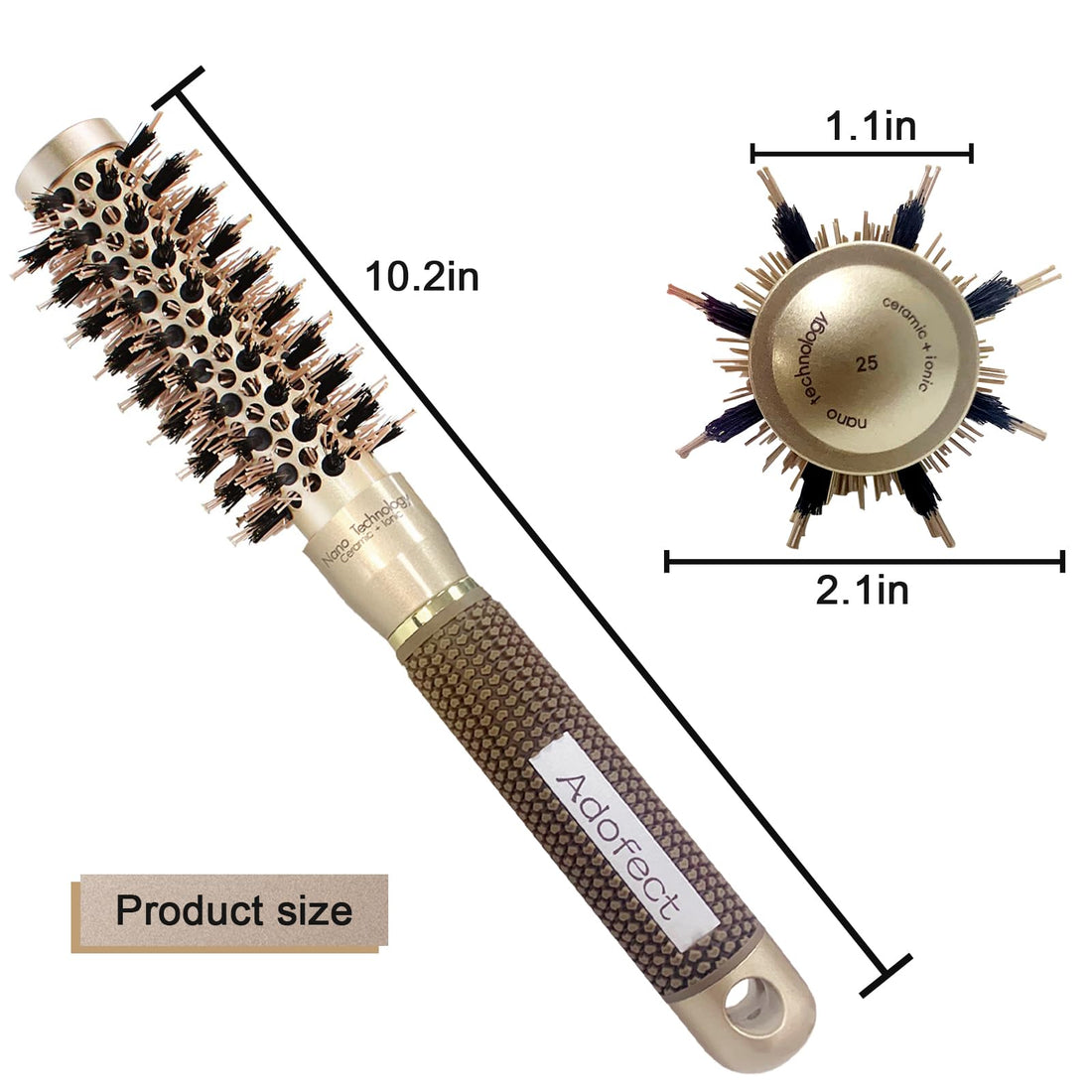 Adofect Nano Technology Thermal Ceramic & lonic Round Barrel Hair Brush with Natural Boar Bristle for Blow Drying, Curling, Styling, Straightening ,1 inch