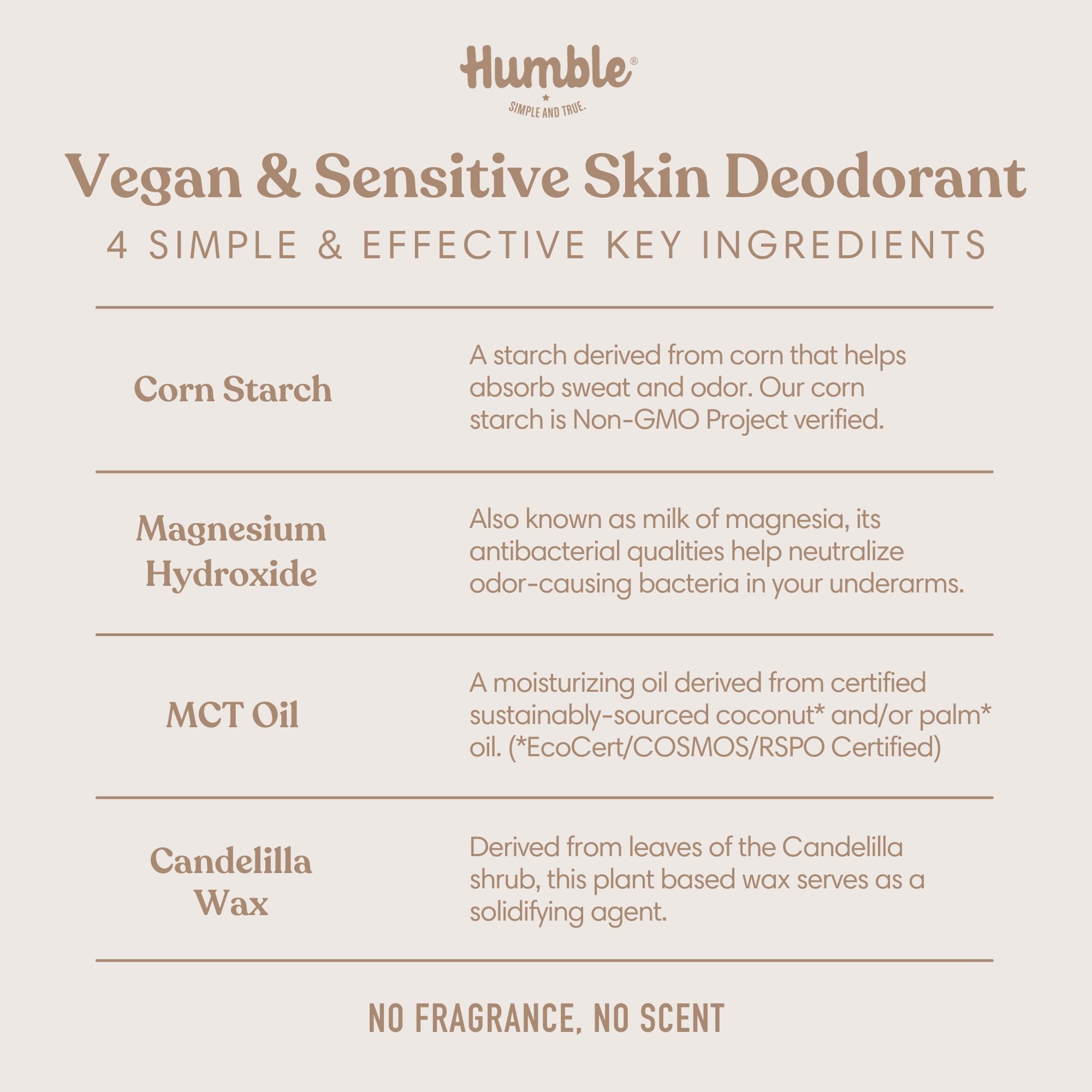 HUMBLE BRANDS Aluminum-Free Deodorant, Vegan and Cruelty- free, Formulated for Sensitive Skin, Simply Unscented, 2.5 Ounce (Pack of 3)