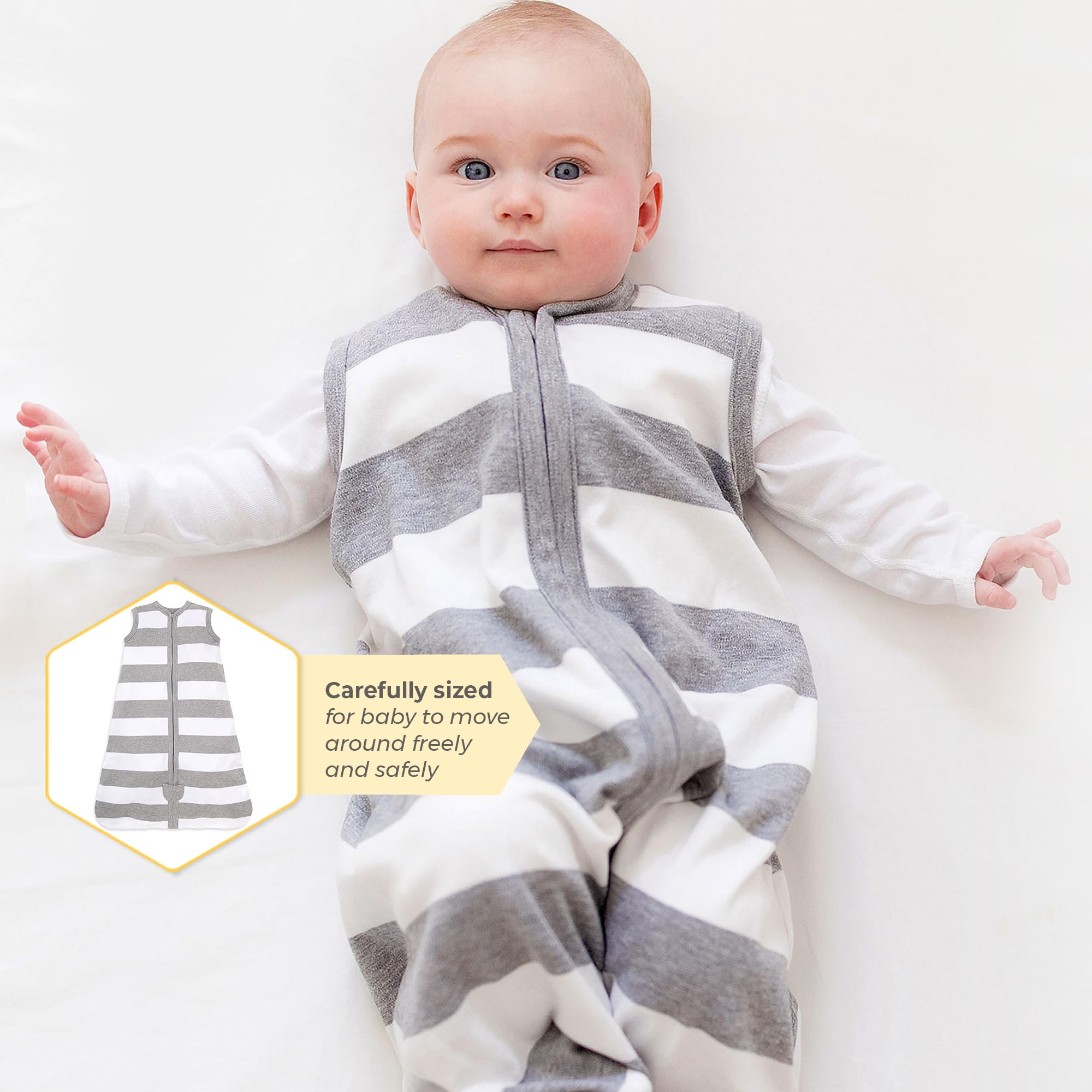 Burt's Bees Baby Unisex Beekeeper Blanket, 100% Organic Cotton, Swaddle Transition Sleeping Bag Wearable, Rugby Stripe Heather Grey, Medium US