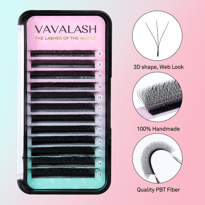 VAVALASH W-shaped Eyelash Extension 3D Premade Fans 0.07 D Curl Volume Lash Extensions Easy Fanning Lashes Matte Black Volume Premade Cluster W Lashes(W Shaped-3D-0.07-D-8mm)