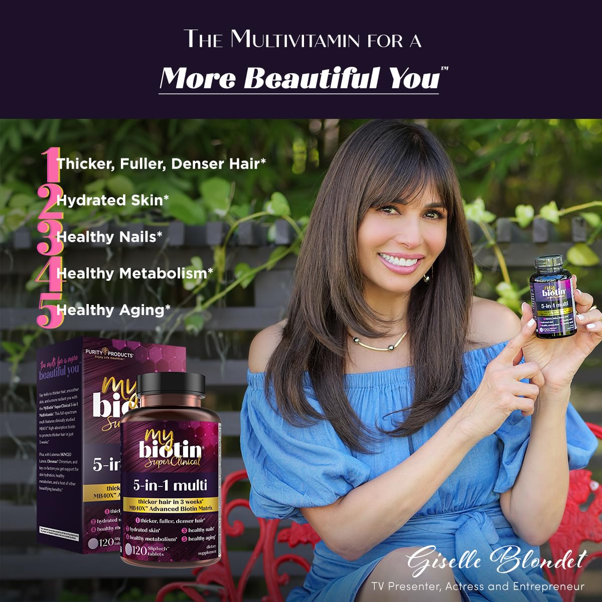 Purity Products MyBiotin SuperClinical New 5-in-1 Elite Multivitamin + MB40X Biotin Matrix Daily Multi - Thicker Hair Starting in 3 Weeks - 40X More Soluble vs Ordinary Hair Skin Nails - 120 Tabs