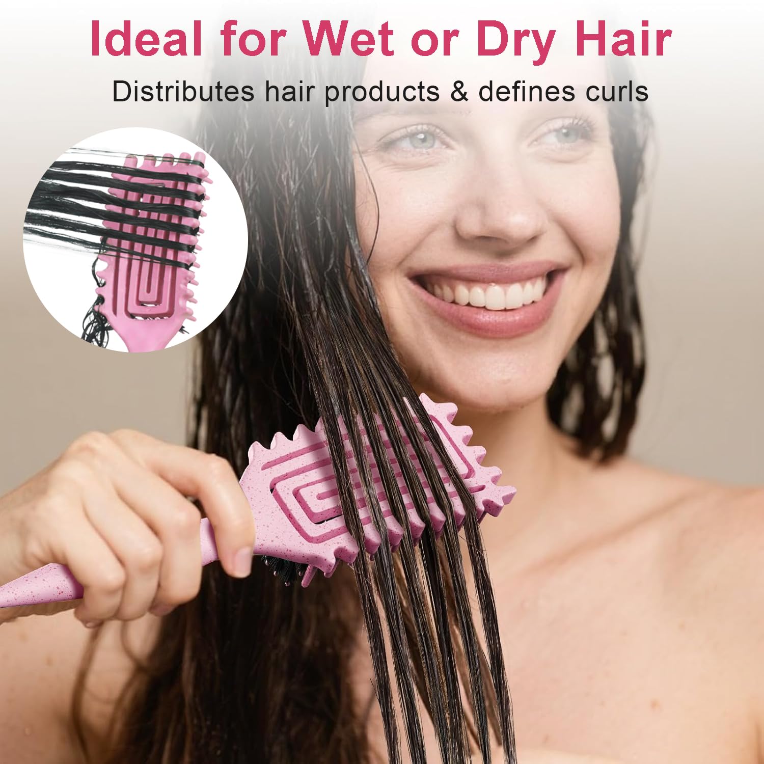 2-Pack Curly Hair Brush, Curl Defining Brush with Soft Boar Bristles Detangling Tangled Glides, Wide-Teeth Design Effortlessly Shaping & Defining Curls, Curling Definer for Wet & Dry Hair(Pink Purple)