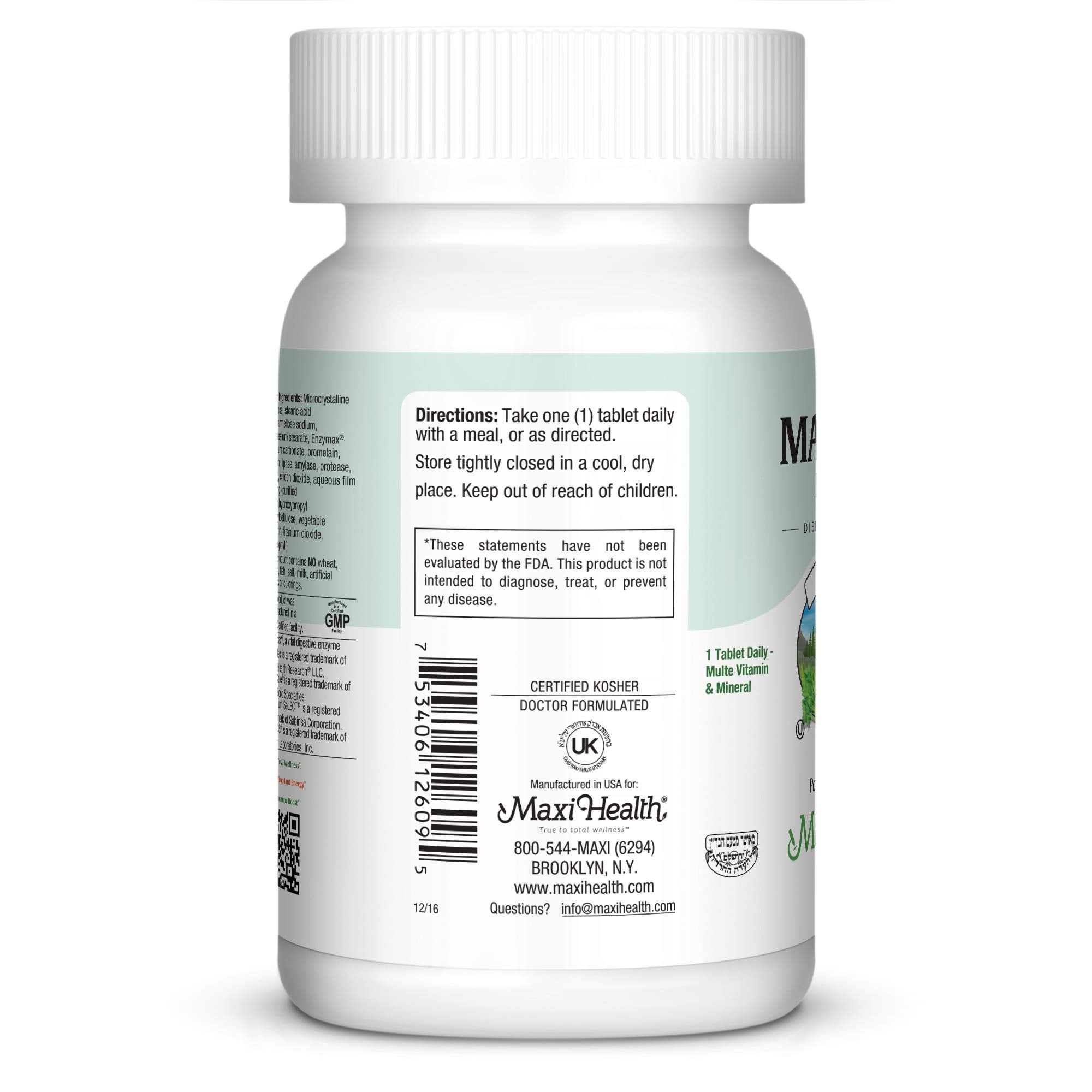 MaxiVite - No Iron - One a Day Multi Vitamin, 90 Tabs - Gluten Free - Kosher