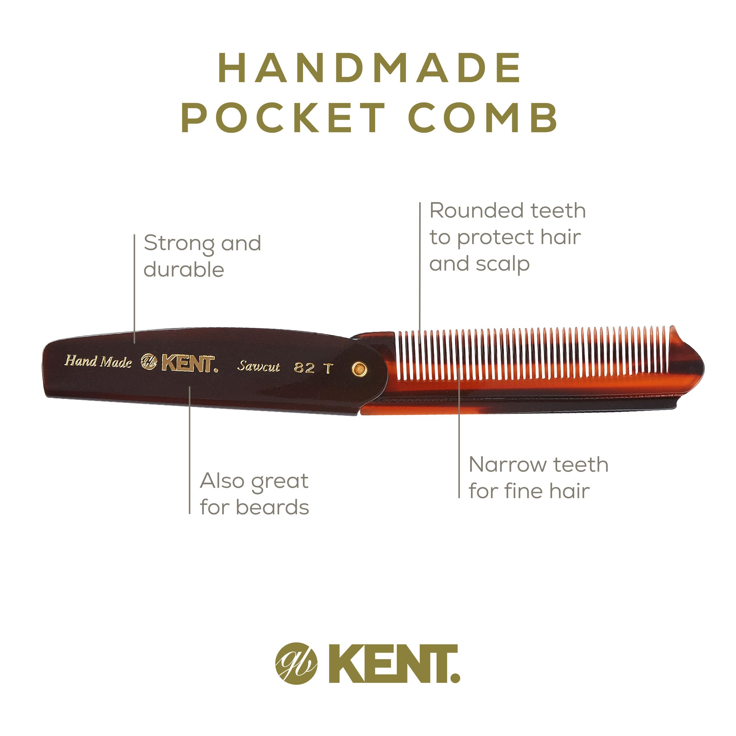 Kent Authentic Handmade Super fine Folding Comb, Dark Brown, 90mm