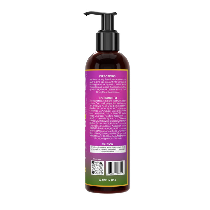 Blaq Luxury Sage & Lychee Repair and Strengthen Shampoo - Infused with Biotin and Nettle - Sulfate-Free Formula for All Hair Types - Promotes Hair Repair, Growth, and Scalp Health - 12 fl oz