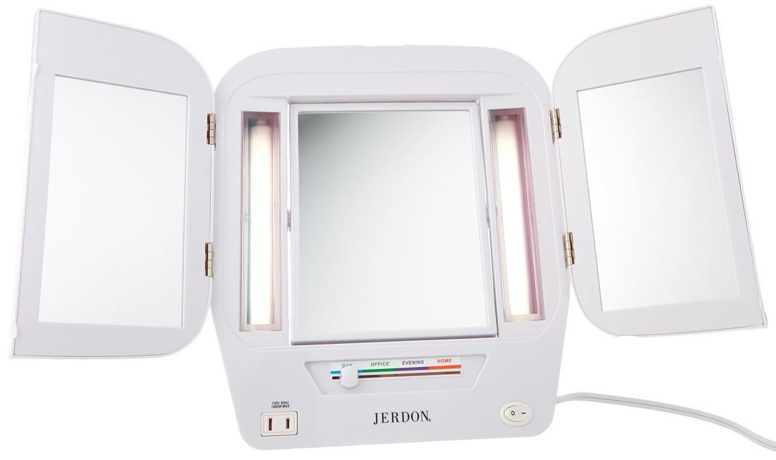 Jerdon JGL10W Lighted Makeup Mirror with 5X Magnification, White Finish, 11 x 3 x 12.5