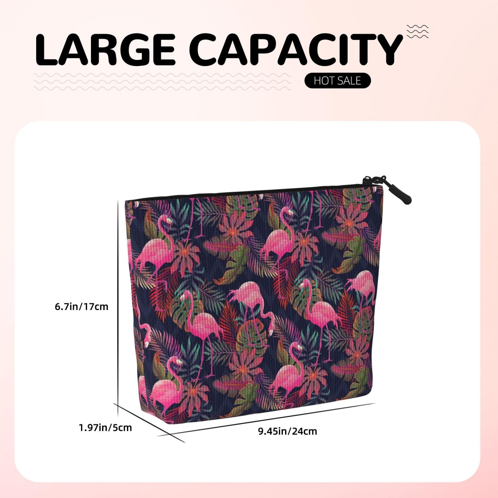 MINIOZE Tropical Pink Flamingo And Palm Leaves Makeup Bag Travel Cosmetic Bag Organizer Toiletry Bag Make Up Bags For Women Girls Large Light