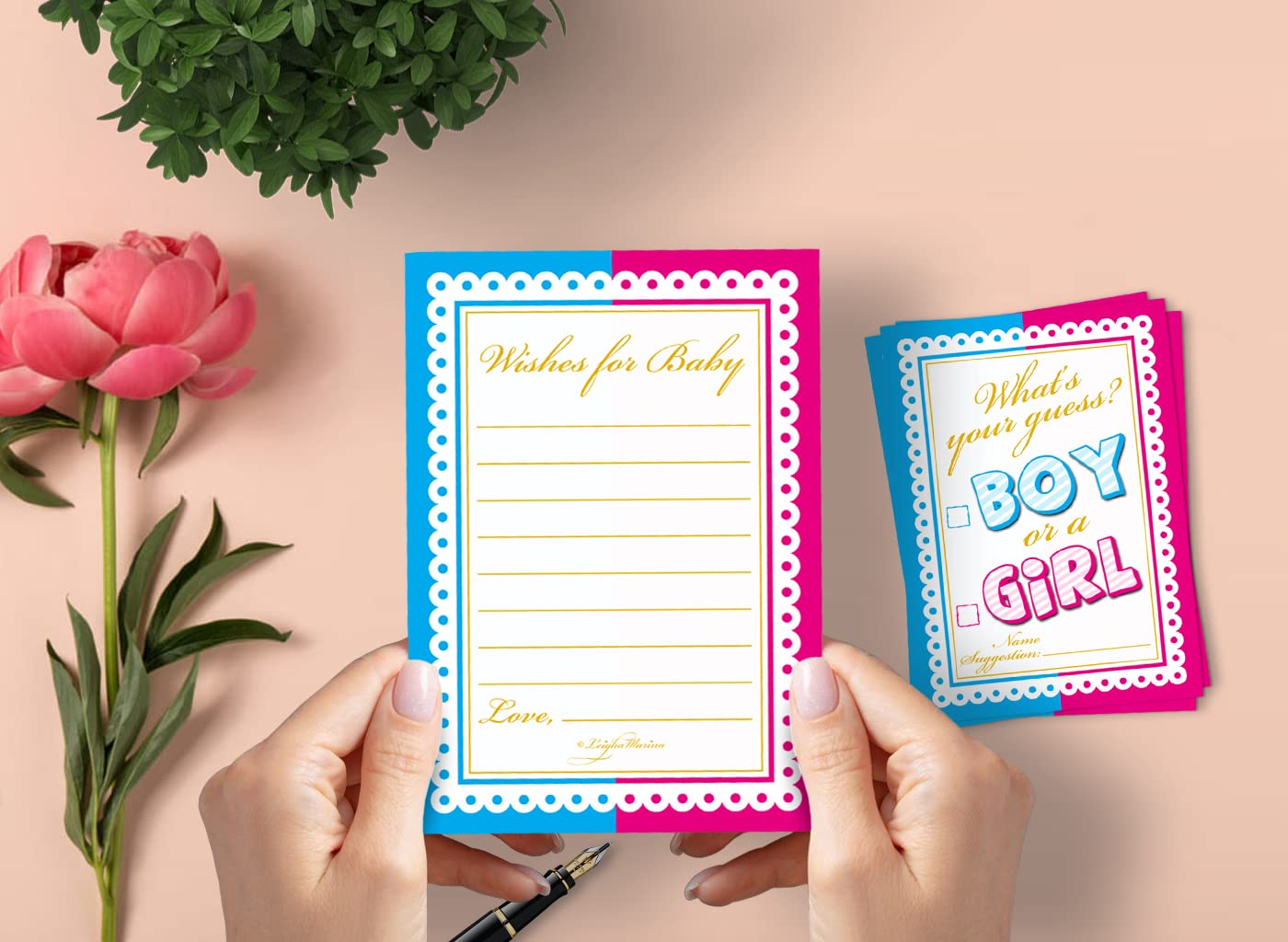 Leigha Marina Baby Shower Cards What's Your Guess Boy or a Girl and Wishes for Baby - 40 Cards