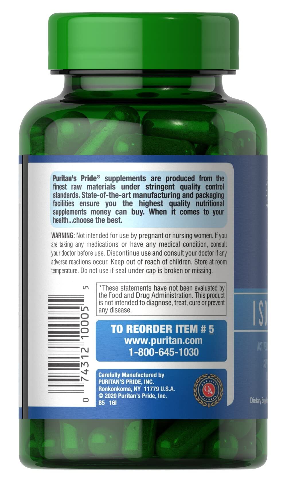 Puritan's Pride Non-GMO Soy Isoflavones Capsule 750 Mg, May Help with hot Flashes in menopausal Women*, 120 ct